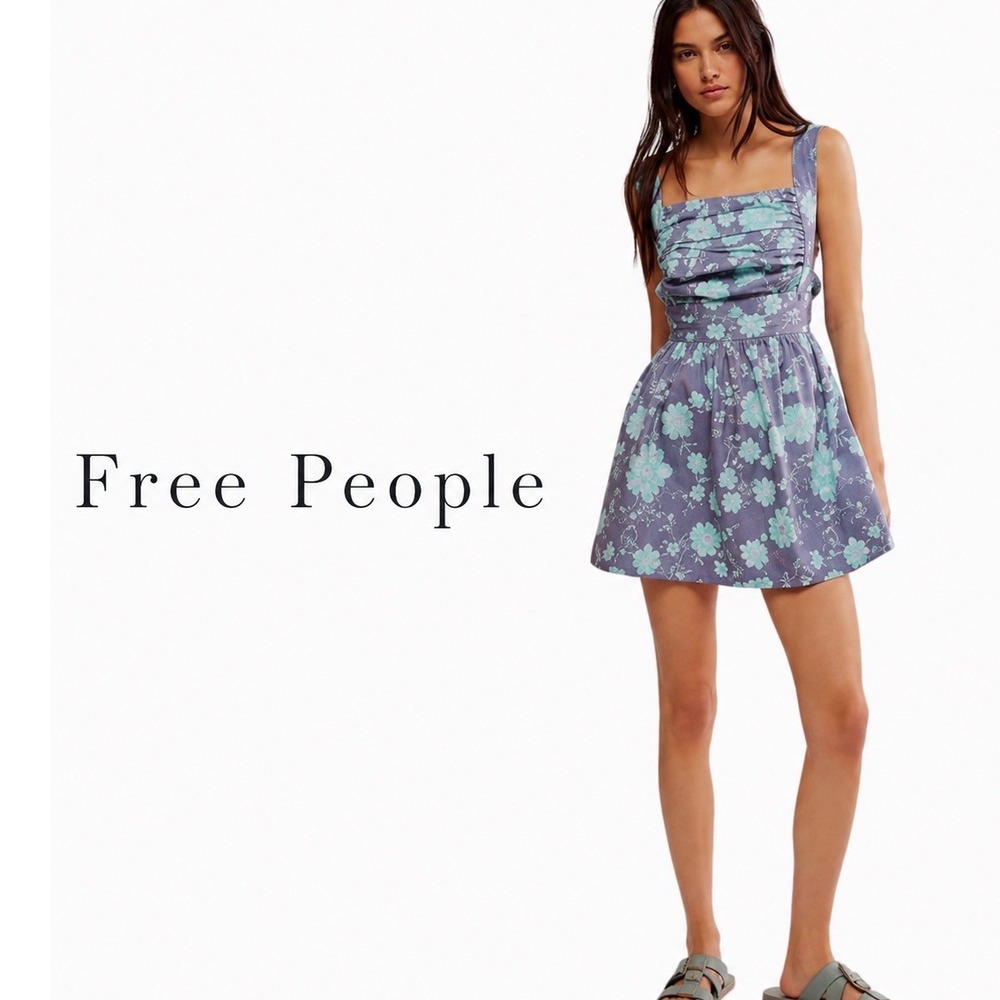 Free People Ocean Combo Floral Mini Dress Blue Teal XL OB1343770‎